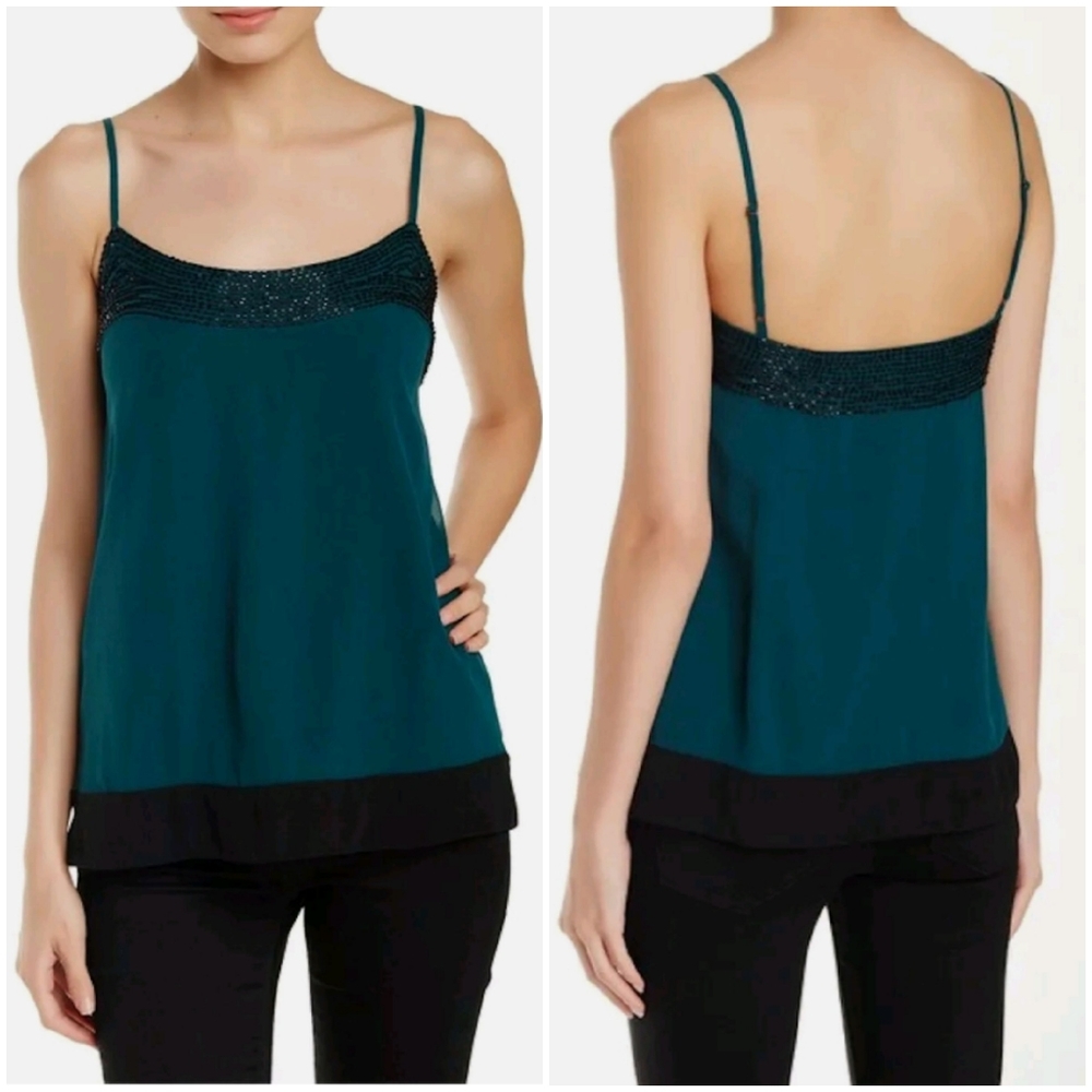 Joie Silk Elvire Emerald Caviar Beaded Cami Blouse Size Small